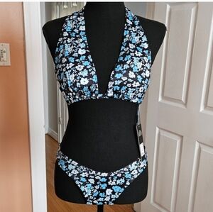 Black and Blue Floral Bikini Set